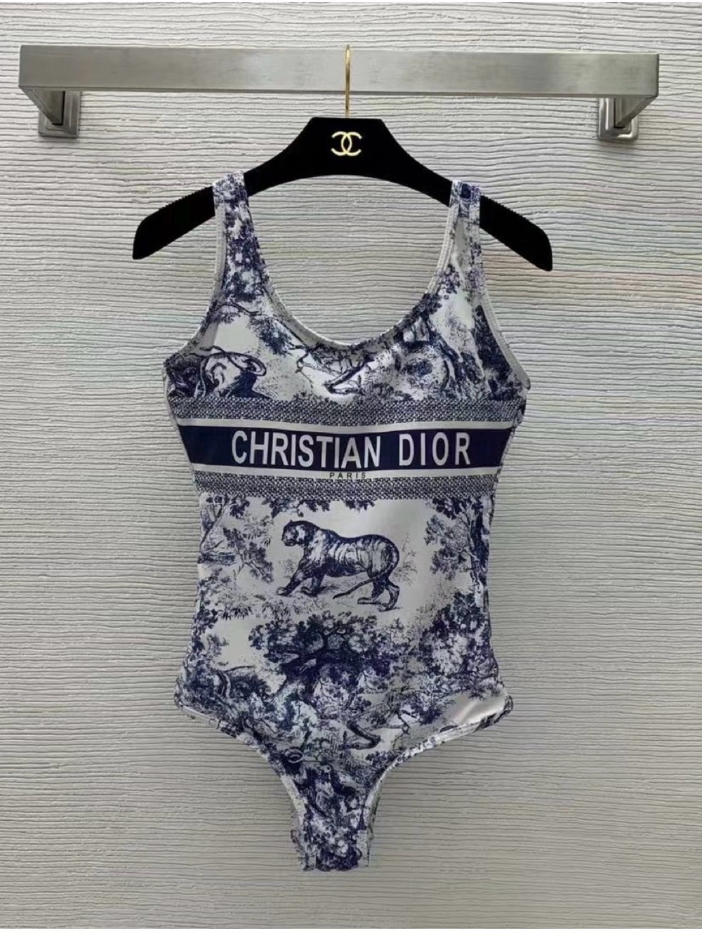 Women One-Piece Bodysuit in Navy and White Toile